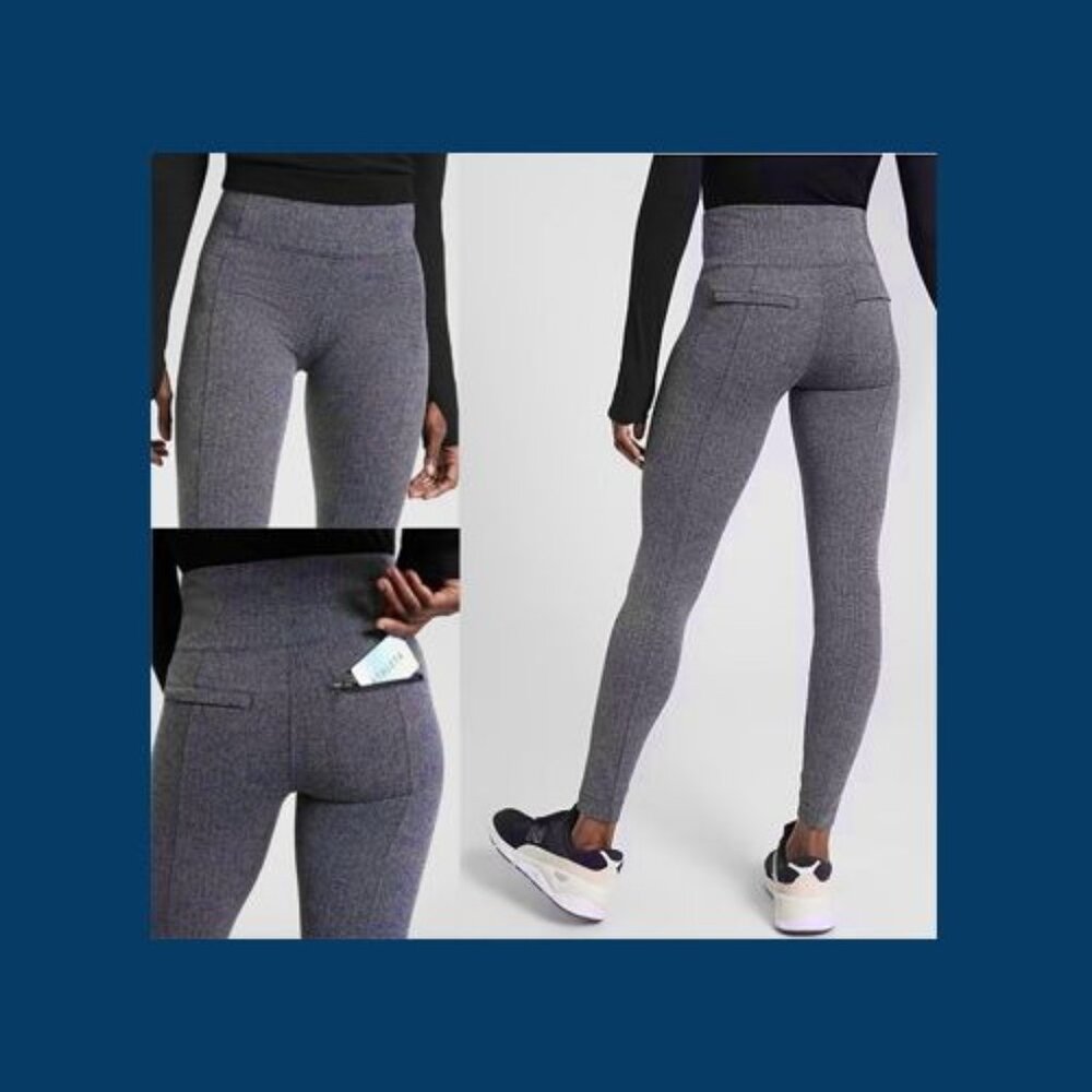 Athleta Delancey Herringbone Tights‎ Womens L Navy High Waist Trouser Corpcore